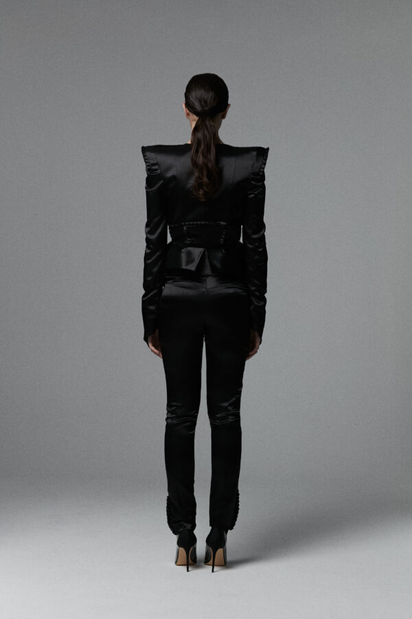 Black Charmeuse Pleated Jacket - Image 3