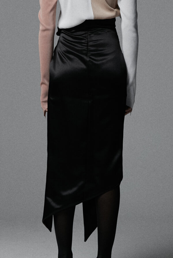 Black Diagonal Charmeuse Skirt - Image 3